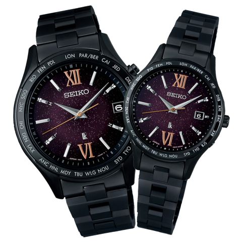 SEIKO 精工 Lukia系列 限量 太陽能電波 時尚對錶 7B27-0AB0P+1B35-0AY0P