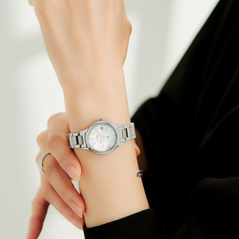 CITIZEN 星辰 xC 簡約貝母面光動能電波腕錶 女錶 手錶-27mm白色 ES9490-52D