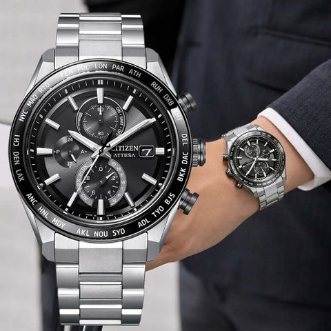 CITIZEN星辰 ATTESA系列 鈦金屬 光動能電波 計時腕錶 42mm / AT8295-56E
