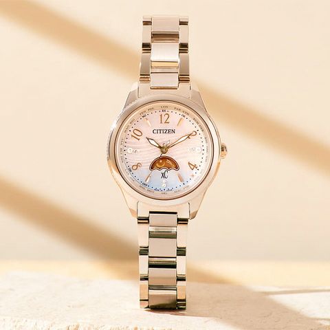 CITIZEN 星辰 XC 韶光 聖誕節推薦款 暮光海灘 限量 鈦 日月顯示光動能電波女錶 EE1004-65N