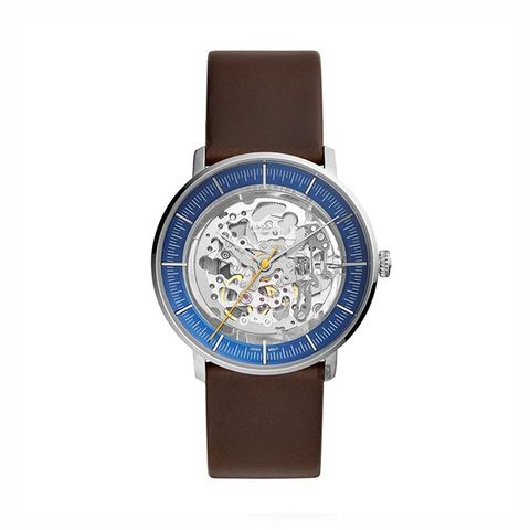 【Fossil】Chase鏤空機械時尚真皮摩登腕錶-低調藍/ME3162/台灣總代理公司貨享兩年保固