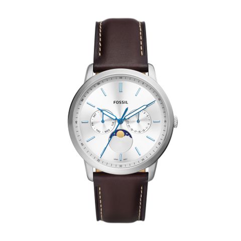FOSSIL Neutra Minimalist經典三眼月相咖啡色皮帶腕錶42mm/FS5905