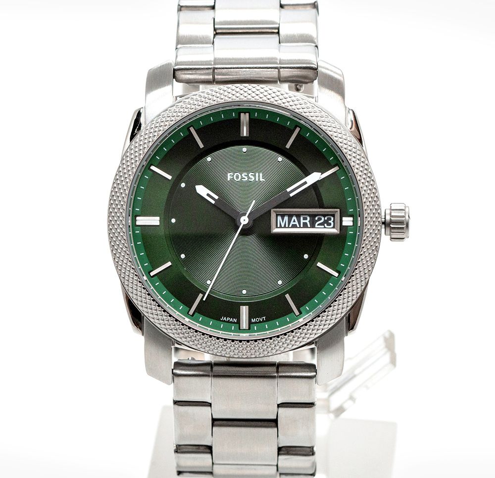 FOSSIL】公司貨Machine 鋼鐵質感時尚不鏽鋼腕錶/銀x綠面男錶(FS5899 