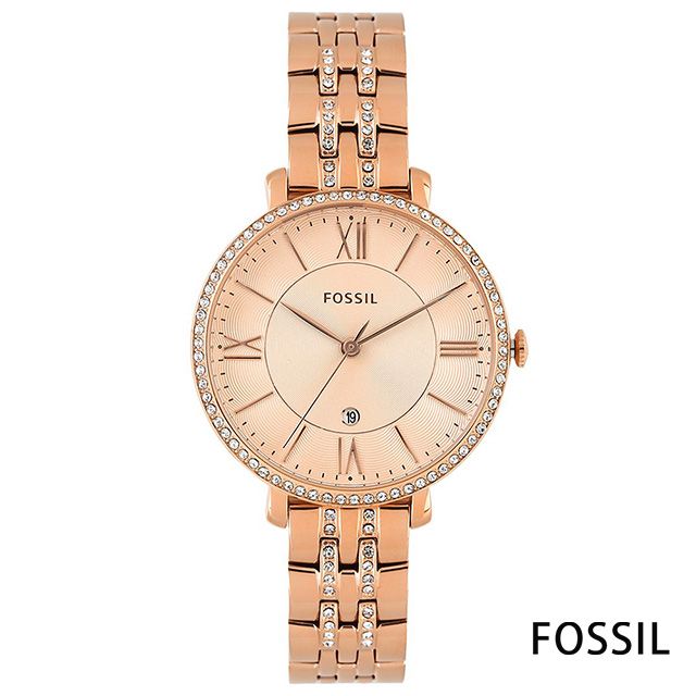 FOSSIL  濃情玫瑰金大時標水鑽腕錶(ES3546)-玫瑰金/36mm