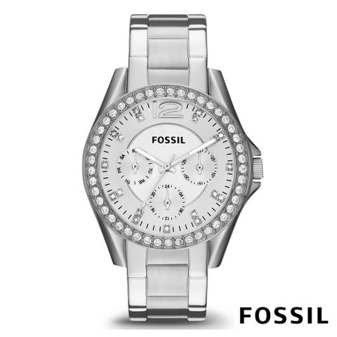 FOSSIL 典藏皇室點鑽鋼帶石英女錶(ES3202)-白色x38mm 