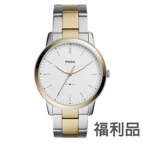 FOSSIL 福利品出清-領袖菁英風範雙色不鏽鋼腕錶-白色x44mm(FS5441)