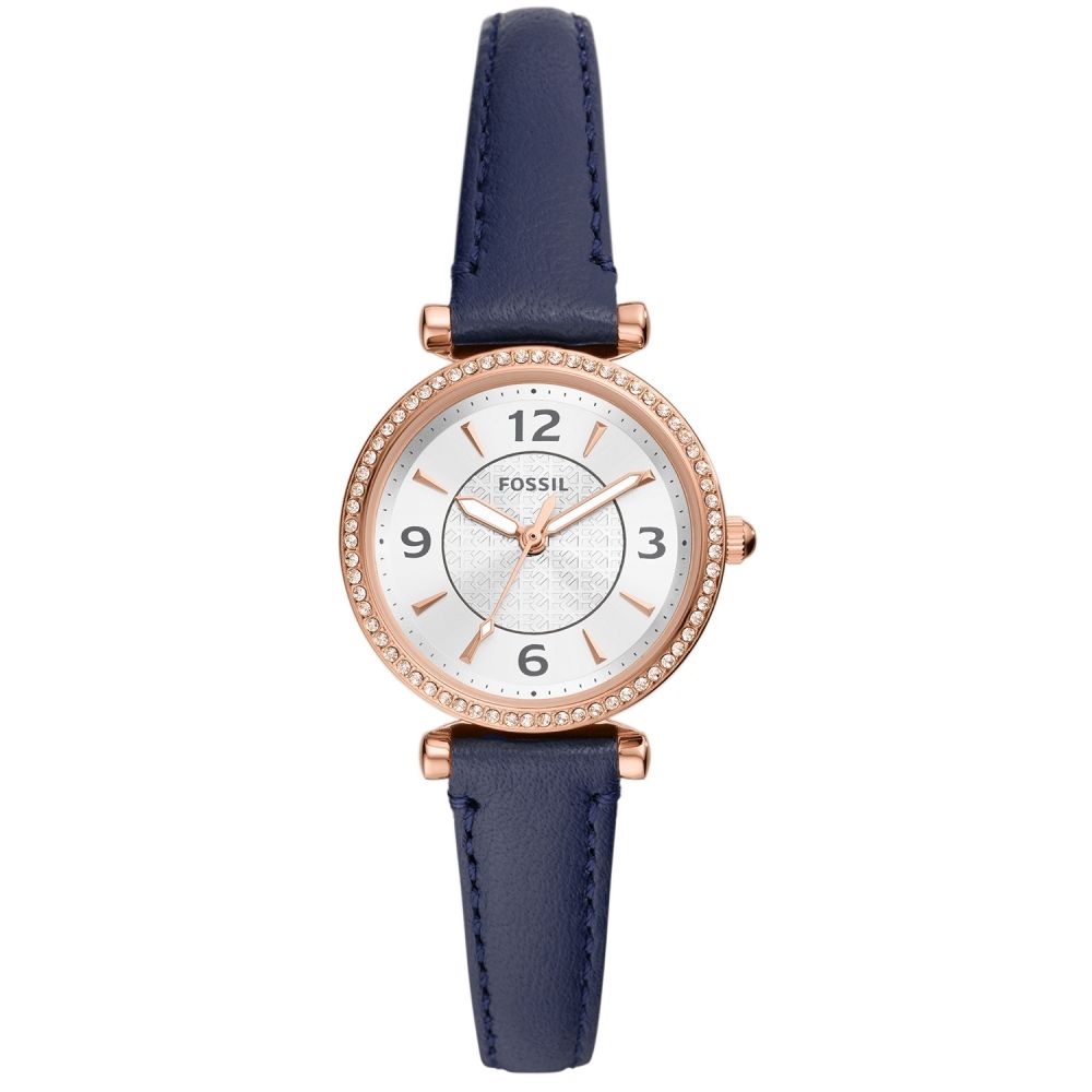 FOSSIL Carlie 甜心愛心壓紋真皮手錶/34mm/ES5295