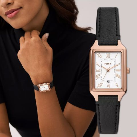 FOSSIL Raquel 羅馬方形皮帶女錶-23x31mm ES5310