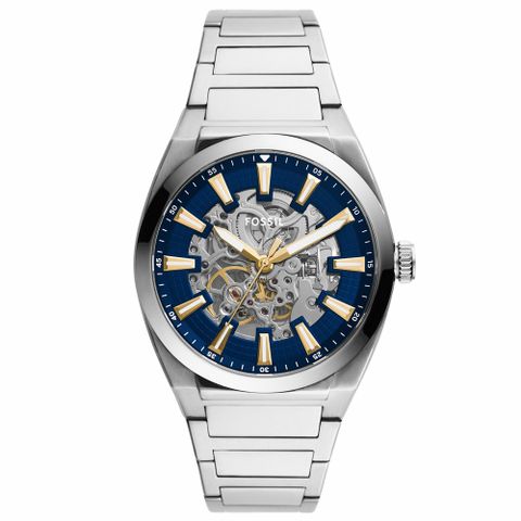 【FOSSIL】公司貨 Everett 都會之星鏤空機械不鏽鋼腕錶/銀x藍面 男錶(ME3220)