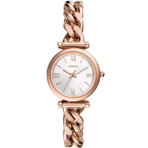 FOSSIL Carlie 復古玫瑰金羅馬時刻手鍊式女錶ES5330