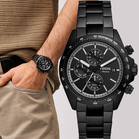 FOSSIL Autocross 三眼計時多功能手錶-黑/42mm BQ2875