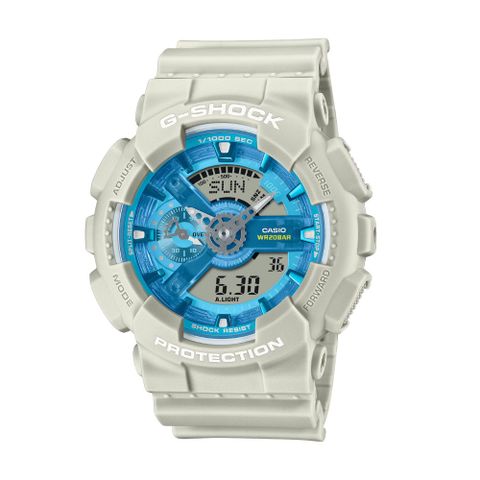 【CASIO 卡西歐】G-SHOCK 熱帶風格 沙丘綠洲 白沙米 人氣雙顯 GA-110AS-5A_51.2mm