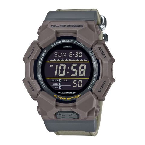 【CASIO 卡西歐】G-SHOCK 十年電力 大地棕 強韌布質錶帶 數位顯示 GD-010CE-5_51.9mm