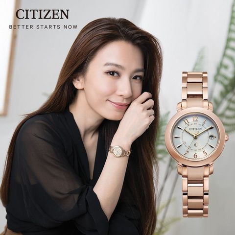 CITIZEN 星辰 xC 廣告款 自信光采光動能電波鈦金屬時尚女錶-玫瑰金/27mm(ES9444-50B)