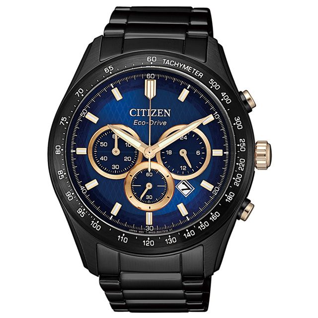 CITIZEN 星辰   光動能 自信潮流限定款三眼競速計時男錶-黑x藍/43mm(CA4458-88L)