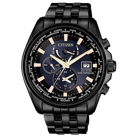 CITIZEN 星辰 黑夜傳說電波光動能男錶-藍x黑/44mm(AT9039-51L)