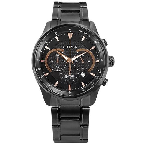 CITIZEN / AN8195-58E / 經典商務 三眼計時 日期 防水100米 不鏽鋼手錶 鍍黑 42mm