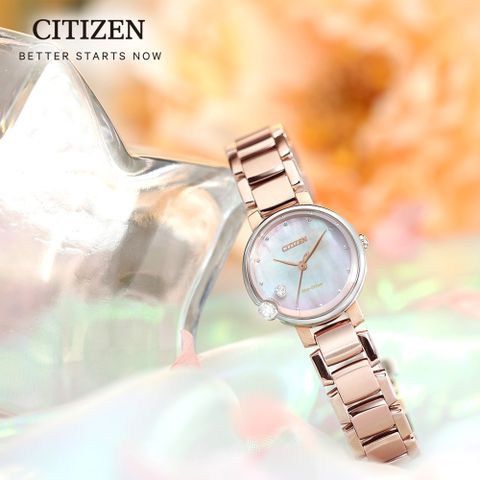 CITIZEN 星辰 L系列 雙鑽柔美時尚女錶-EW5588-81Y/27mm玫瑰金色