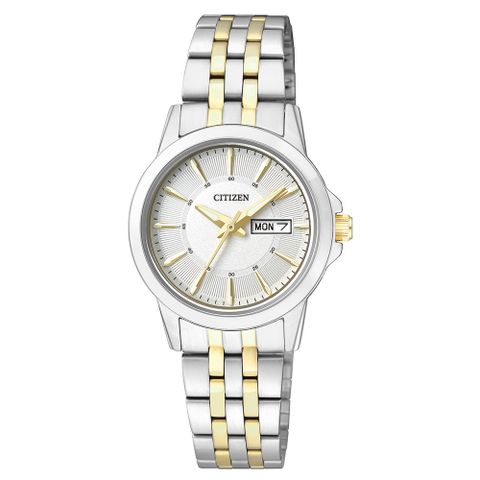 CITIZEN星辰 秀氣雙色調石英女錶/白-EQ0608-55A