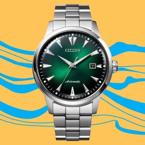 CITIZEN 星辰 Mechanical 限量黑潮再現機械錶-綠x銀/41mm(NK0007-88X)