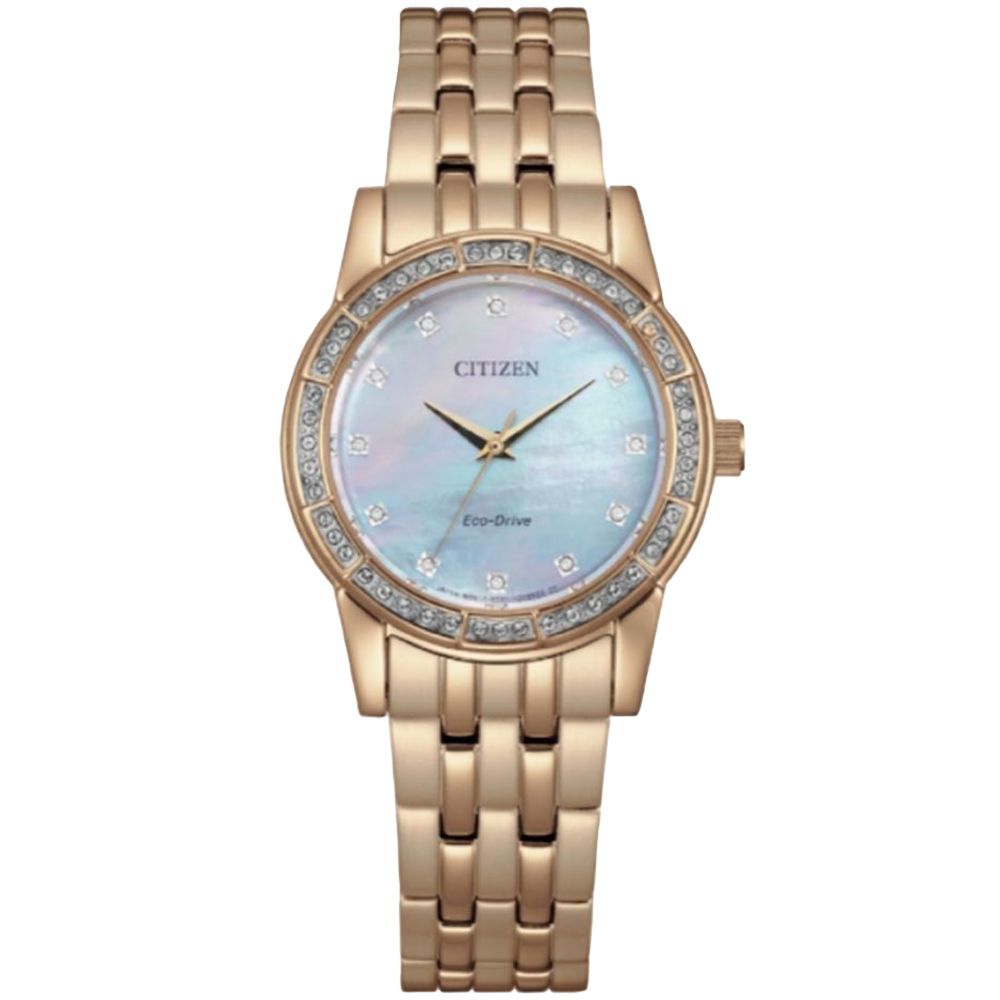 CITIZEN 星辰 LADYS 光動能華麗水晶玫瑰金腕錶 母親節 禮物 推薦 EM0773-54D