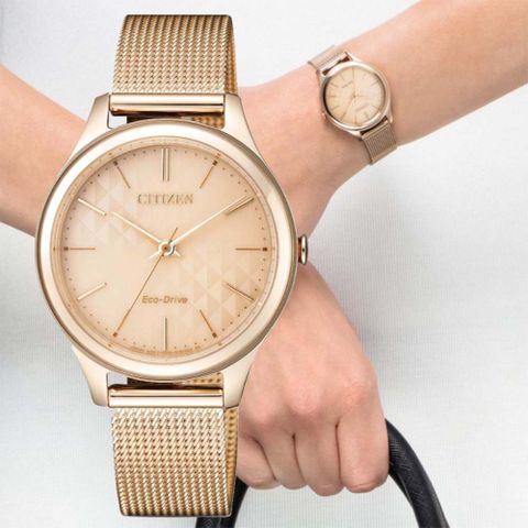 CITIZEN星辰 LADYS系列 光動能經典格稜腕錶 32mm/EM0503-83X