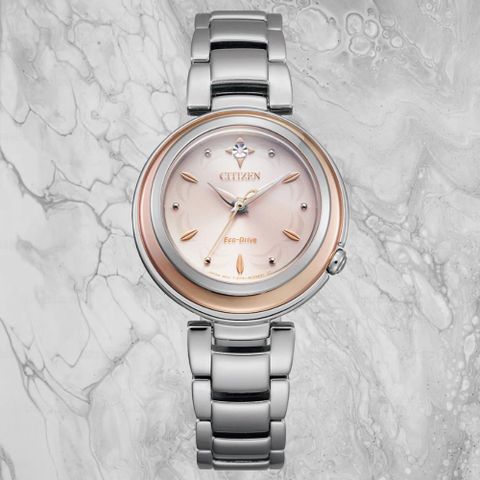 CITIZEN星辰 L系列 光動能俏麗玫瑰金真鑽腕錶 30mm/EM0589-88X
