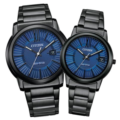 CITIZEN星辰 PAIR系列 光動能簡約時尚對錶 (AW1217-83L+FE6017-85L)