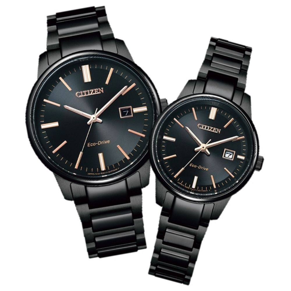 CITIZEN 星辰 PAIR 光動能經典黑金簡約對錶 618 年中慶 禮物 (BM7527-89E+EW2597-86E)