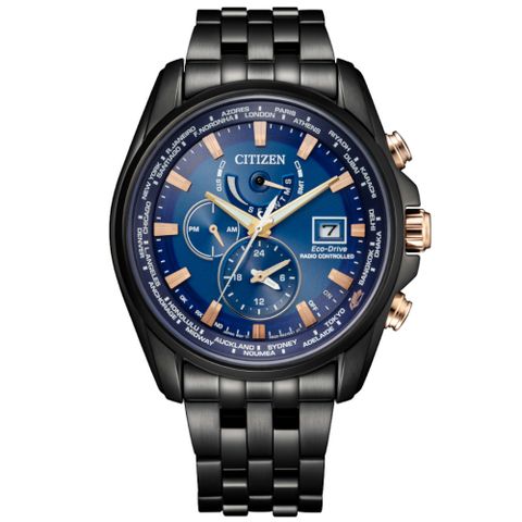 CITIZEN 星辰 限定超越無限25週年限量電波光動能男錶-藍x黑/44mm(AT9126-82L)