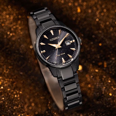 CITIZEN星辰 PAIR系列 銀河黑金限定 光動能時尚腕錶 29.2mm/EW2595-81E