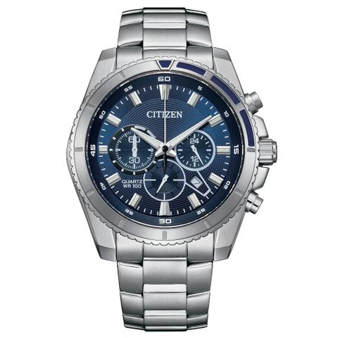 CITIZEN 星辰 Chronograph 經典石英三眼計時男錶/44mm(AN8201-57L)