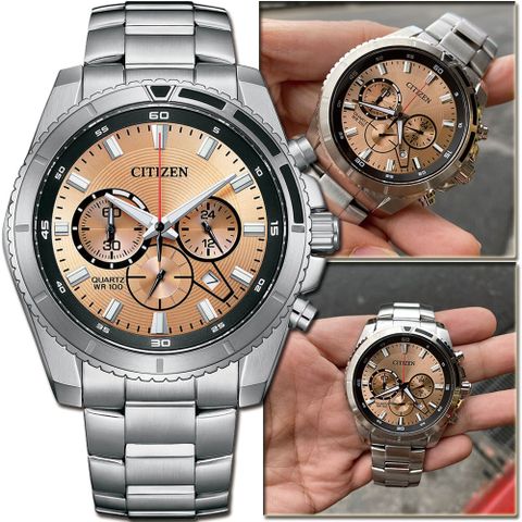 CITIZEN 星辰 Chronograph 三眼男計時手錶(AN8200-50X)玫瑰金色面/44mm