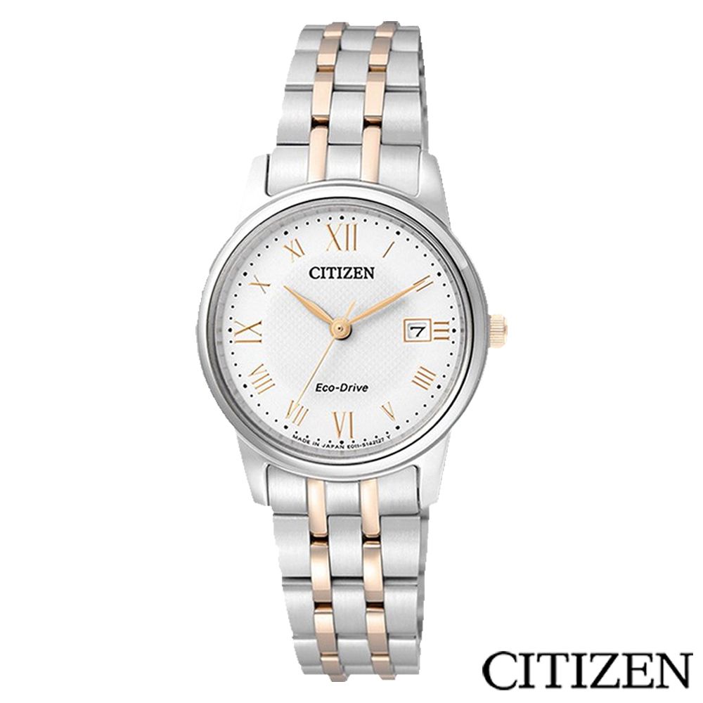 CITIZEN 星辰 Eco-Drive經典羅馬刻度雙色光動能女仕手錶(EW2314-58A)