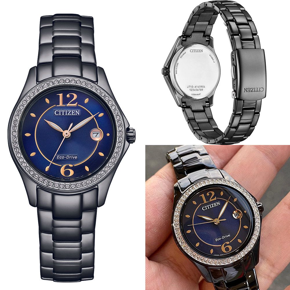 CITIZEN 星辰   LADYS  Eco-Drive 綺麗世界光動能晶鑽腕錶(FE1255-84L)黑/30mm