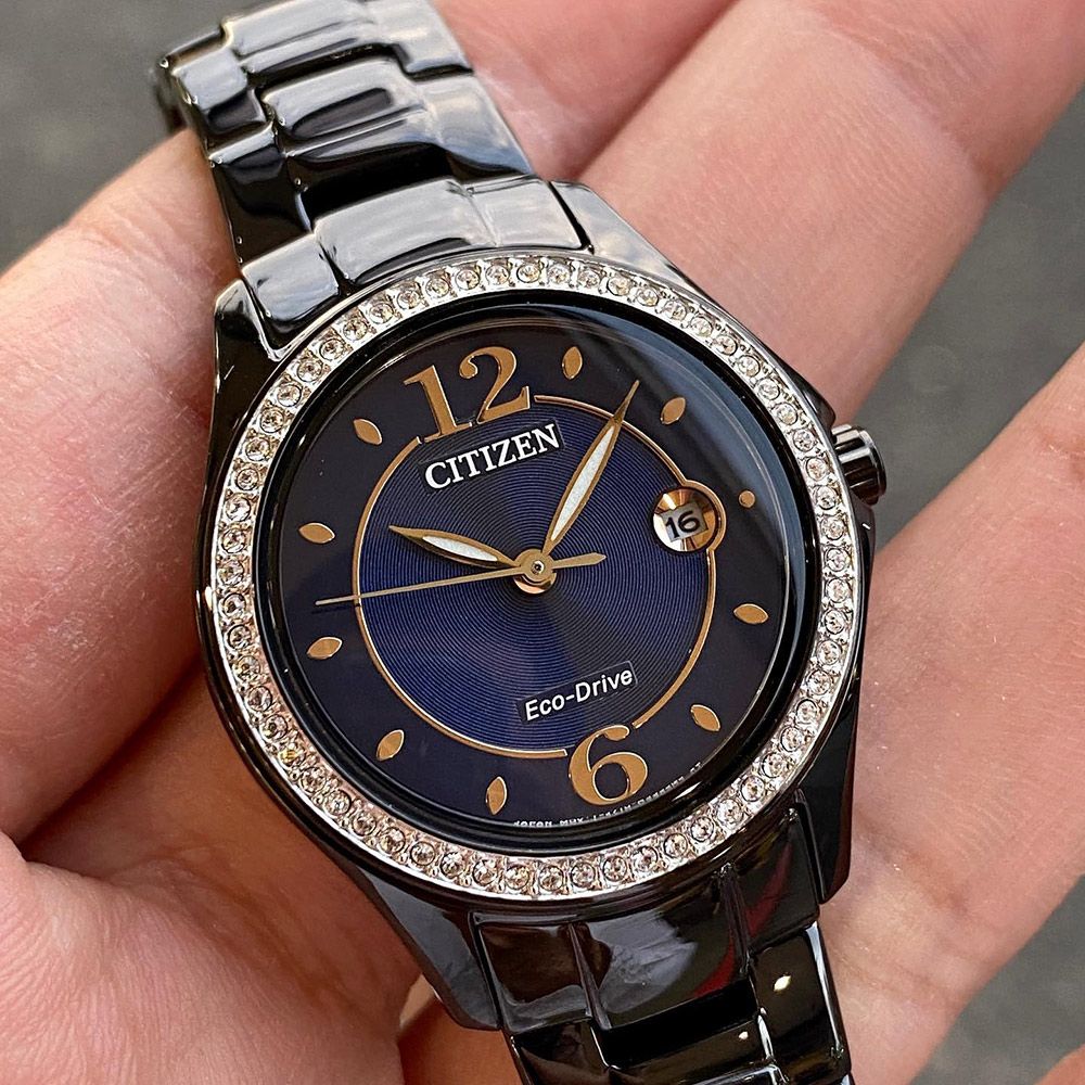 CITIZEN 星辰   LADYS  Eco-Drive 綺麗世界光動能晶鑽腕錶(FE1255-84L)黑/30mm