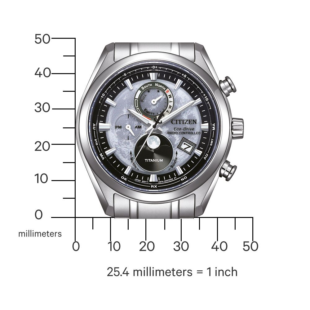 50-40-30PMSOUTHNORTHSCITIZENEco-DriveRADIO CONTROLLEDוווו2010TITANIUMRXNOmillimeters102030405025.4 millimeters  1 inch