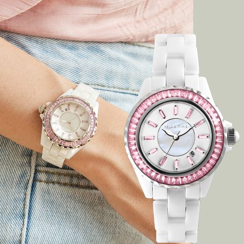 小資族推薦▼原廠公司貨RELAX TIME 經典陶瓷系列水晶手錶-粉色 RT-93-2