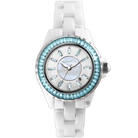 小資族推薦▼原廠公司貨RELAX TIME 經典陶瓷系列水晶手錶-藍色 RT-93-3
