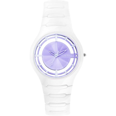 小資族推薦▼原廠公司貨RELAX TIME RT57 優雅鏤空陶瓷手錶-紫x白/37mm RT-57-5