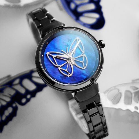 小資族推薦▼原廠公司貨RELAX TIME 年度設計錶款 蛻變系列 大紫蛺蝶限定手錶-藍 RT-95-5
