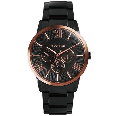 RELAX TIME 黑潮王者 三眼石英錶-玫瑰金 (RT-81-6)