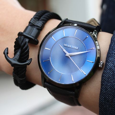 小資族推薦▼原廠公司貨Relax Time Classic 經典系列手錶-藍x黑/42mm(RT-88-6M)