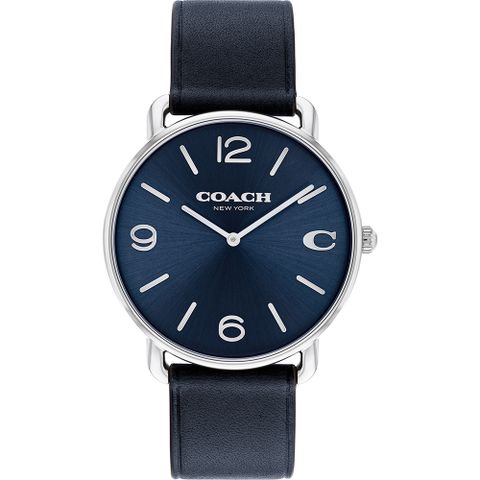 母親感恩月▼送禮推薦COACH Elliot C字皮帶手錶男錶-深藍面深藍皮帶 14602649