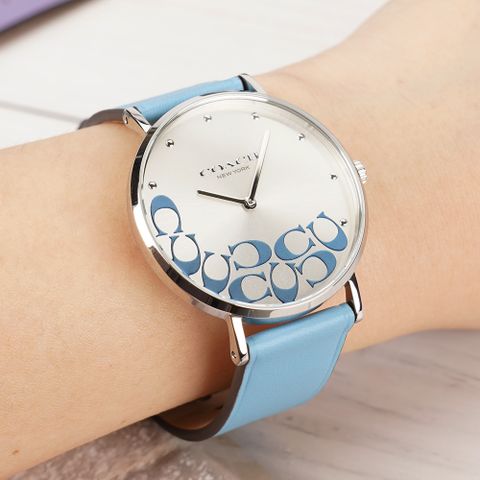 COACH Perry 寧靜藍 CC皮帶女錶(CO14504136)