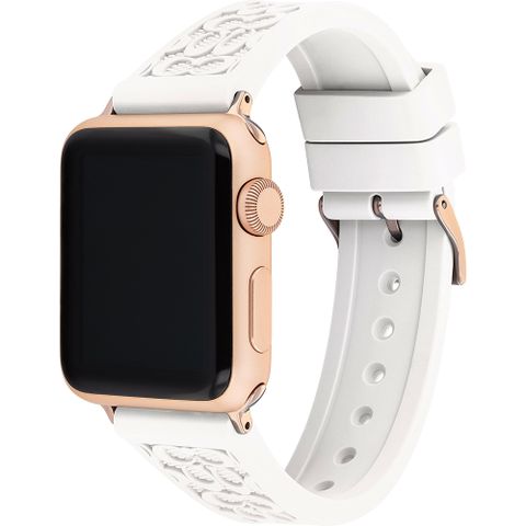 ▼Apple Watch 錶帶▼COACH Apple Watch 錶帶 38/40mm 適用 矽膠錶帶 - 白色x玫瑰金(不含手錶)