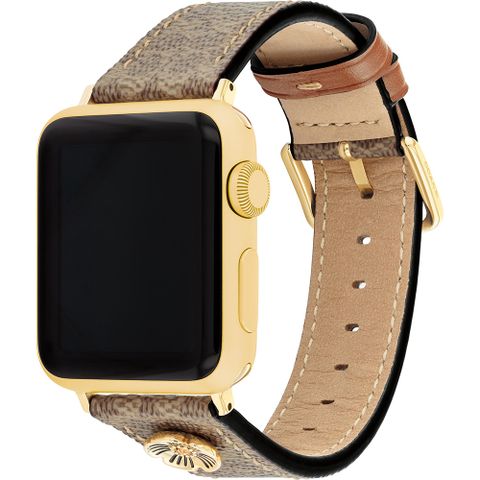 COACH 蔻馳 Apple Watch 錶帶 38/41/42mm 適用 皮錶帶 - 褐色C字(不含手錶)