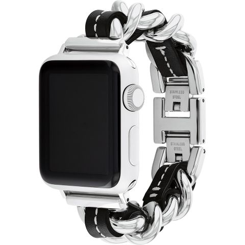 ▼Apple Watch 錶帶▼COACH Apple Watch 錶帶 38/41mm 適用 鍊帶結合皮錶帶 - 銀x黑(不含手錶)