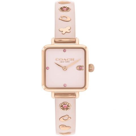 COACH 珍妮佛羅培茲廣告款方形手鐲女錶-粉紅x玫瑰金/22mm CO14504309