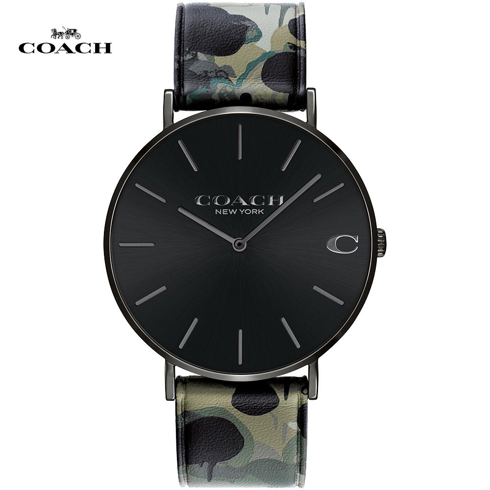 COACH 蔻馳 迷彩LOGO C 時尚腕錶/黑/41mm/CO14602573